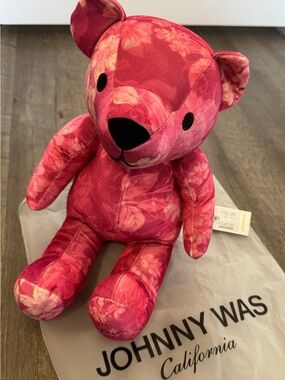 Johnny Was Pink Floral Plush Velvet Bear, NWT